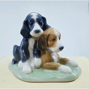 Vintage NAO by LLADRO Porcelain Dog Figurine Two Spaniel Puppies Ceramic Sculptu